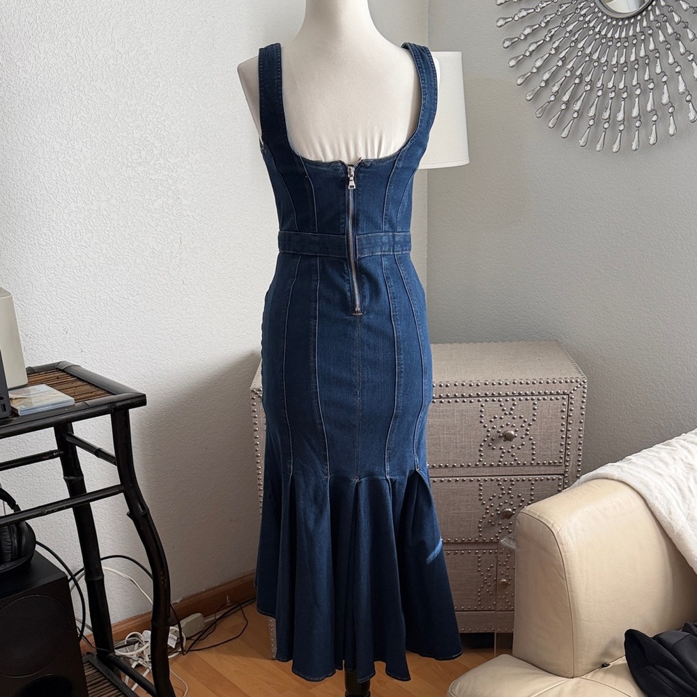 Express Elegant mermaid fit Blue Denim Dress 4 - Picture 5 of 6
